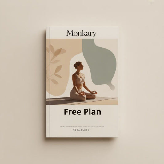 Yoga guide book titled 'Free Plan' by Monkary on a beige background