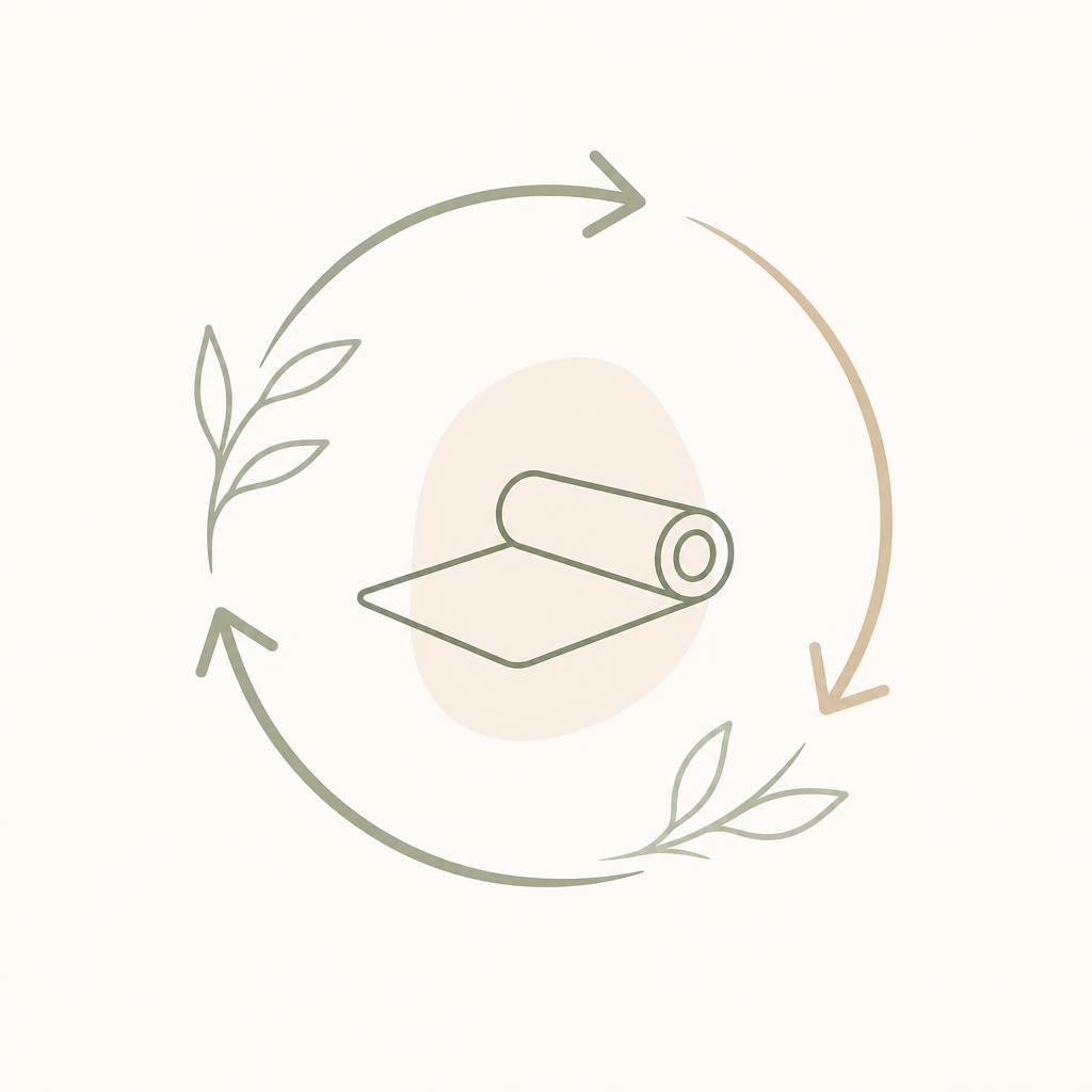 Icon of a rolled-up mat with arrows and leaves, symbolizing sustainability.