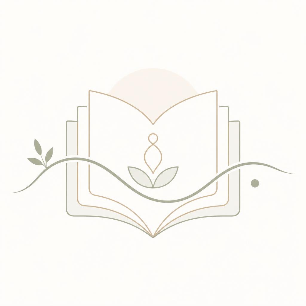 Logo of a book with a leaf and a dot on a white background